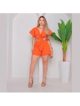 Conjunto feminino cropped amarrar e shorts com bolso no linho Conjunto feminino cropped amarrar e shorts com bolso no linho