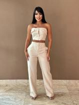 Conjunto feminino cropped c/ bojo e calça alfaiataria listrada 9589 Conjunto feminino cropped c/ bojo e calça alfaiataria listrada 9589