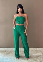 Conjunto feminino cropped c/ bojo e calça alfaiataria listrada 9589 Conjunto feminino cropped c/ bojo e calça alfaiataria listrada 9589