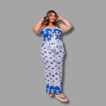 Conjunto Feminino Cropped + Calça Esatmpada Plus Size 0612
