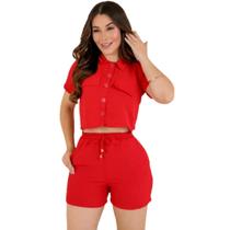 Conjunto feminino cropped camisa social com botões e shorts Conjunto feminino cropped camisa social com botões e shorts