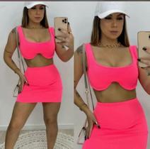 Conjunto Feminino Cropped Com Aro e Saia Conjunto Feminino Cropped Com Aro e Saia