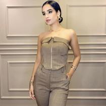 Conjunto Feminino Cropped com Calça Reta Cintura Alta