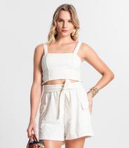 Conjunto Feminino Cropped Com Shorts Endless Bege