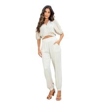 Conjunto Feminino Cropped e Calça em Linho com Viscose Premium