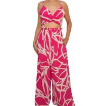 Conjunto Feminino Cropped e Calça Pantalona em Crepe de Seda Conjunto Feminino Cropped e Calça Pantalona em Crepe de Seda