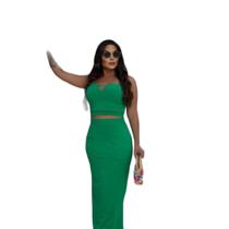 Conjunto feminino cropped e saia longa moletinho