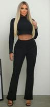 Conjunto feminino cropped gola e calça flare canelado power Conjunto feminino cropped gola e calça flare canelado power