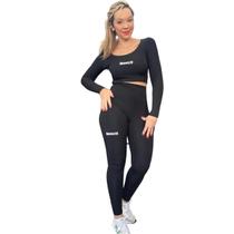 Conjunto Feminino Cropped Manga e Calça Legging Bordada Conjunto Feminino Cropped Manga e Calça Legging Bordada