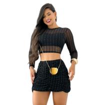 Conjunto Feminino Cropped Manga Longa + Saia Tule 0528