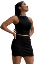 Conjunto Feminino Cropped Regatinha Sem Bojo com Short Saia