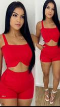 Conjunto feminino cropped + short cor vermelha tecido em algodão veste do p ao m
