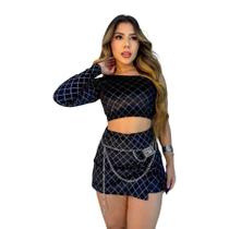 Conjunto Feminino Cropped Uma Manga + Short Saia 0487