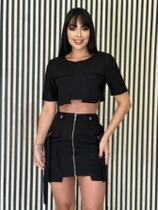 Conjunto feminino curto cropped e saia cargo 9592