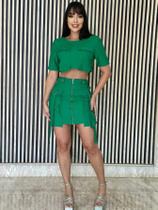 Conjunto feminino curto cropped e saia cargo 9592