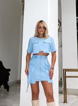 Conjunto feminino curto cropped e saia cargo 9592