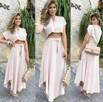 Conjunto Feminino Dandara Cropped e Saia Longa Gode Cinto
