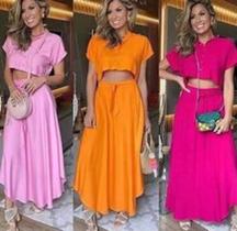Conjunto Feminino Dandara Cropped e Saia Longa Gode Cinto