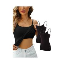 Conjunto Feminino De 2 Peças: Camisolas Regata Lisas Com Alça Fina Ajustável E Bojo Integrado, 95%