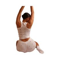 Conjunto Feminino De 2 Peças Com Estampa De Coração: Top Cropped Sem Mangas E Shorts Elástico Moda Conjunto Feminino De 2 Peças Com Estampa De Coração: Top Cropped Sem Mangas E Shorts Elástico Moda