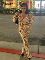 Conjunto Feminino De 2 Peças Com Estampa De Leopardo, Jaqueta Cropped Com Capuz E Calças Flare,