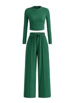 Conjunto Feminino de 2 Peças PRETTYGARDEN Blusa Cropped Manga Longa Verde M Conjunto Feminino de 2 Peças PRETTYGARDEN Blusa Cropped Manga Longa Verde M