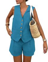 Conjunto Feminino de 2 Peças Sem Mangas PRETTYGARDEN Azul Lago M