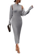 Conjunto Feminino de 2 Peças: Vestido Maxi de Tricô e Cardigan Cropped Cinza G Conjunto Feminino de 2 Peças: Vestido Maxi de Tricô e Cardigan Cropped Cinza G