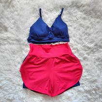 Conjunto Feminino de Academia Short duplo e Top bojo Fitness