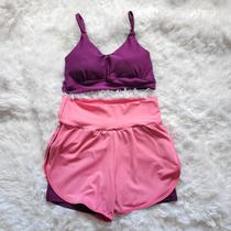Conjunto Feminino de Academia Short duplo e Top bojo Fitness