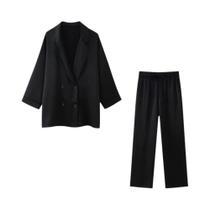 Conjunto Feminino De Blazer Transpassado E Calça Pantalona De Cintura Alta Elástica - Moda Duas