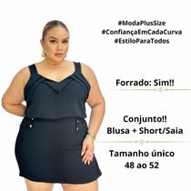 Conjunto Feminino de Blusa e Short Saia Plus Size Forrado no Crepe Duna