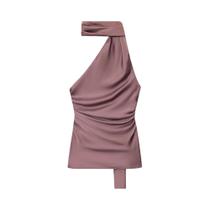 Conjunto Feminino De Calça De Cintura Alta Com Perna Larga E Gola De Lenço Poá Sem Mangas E Costas