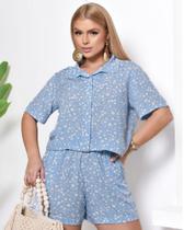 Conjunto Feminino de Camisa com Botões e Shorts Com Bolso Confortável