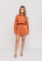 Conjunto Feminino De Camisa E Short Em Algodão Telha Salvatore