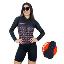 Conjunto Feminino de Ciclismo Camisa Manga Longa e Bermuda de Espuma MTB - TR4