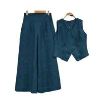 Conjunto Feminino De Colete Sem Mangas E Calças De Perna Larga Casual Solto Em Duas Peças ZANZEA Conjunto Feminino De Colete Sem Mangas E Calças De Perna Larga Casual Solto Em Duas Peças ZANZEA