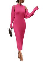 Conjunto Feminino de Dois Peças PRETTYGARDEN Vestido Maxi Tricô Rosa P