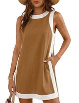 Conjunto feminino de duas peças EsheSy, blusa sem mangas combinando com shorts, estampa color block, conjunto de verão com bolsos (Caqui Escuro-M) Conjunto feminino de duas peças EsheSy, blusa sem mangas combinando com shorts, estampa color block, conjunto de verão com bolsos (Caqui Escuro-M)