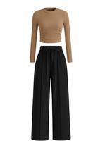 Conjunto Feminino de Duas Peças PRETTYGARDEN Top Cropped e Calça Pantalona L Conjunto Feminino de Duas Peças PRETTYGARDEN Top Cropped e Calça Pantalona L