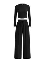 Conjunto Feminino de Duas Peças PRETTYGARDEN Top Cropped e Calça Pantalona XL Conjunto Feminino de Duas Peças PRETTYGARDEN Top Cropped e Calça Pantalona XL