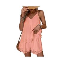 Conjunto Feminino De Duas Peças: Top Cropped Regata Com Amarração E Macacão De Perna Larga, Casual, Conjunto Feminino De Duas Peças: Top Cropped Regata Com Amarração E Macacão De Perna Larga, Casual,