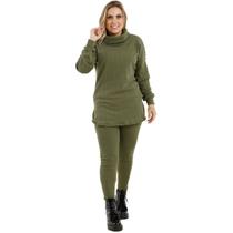 Conjunto Feminino de Frio Blusa Gola Alta e Calça Cós Alto Pelúcia Interna 08925A