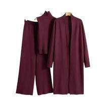 Conjunto Feminino De Inverno Elegante E Moderno Em Tricô 3 Peças: Cardigã, Suéter E Calça Pantalona