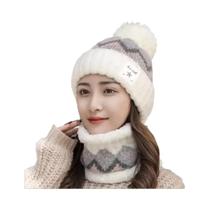 Conjunto Feminino De Inverno: Gorro De Veludo Peluciado E Cachecol Corta-Vento Com Proteção Para
