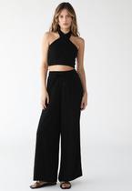 Conjunto Feminino De Linho Calça Pantalona e Cropped Transpassado Conjunto Feminino De Linho Calça Pantalona e Cropped Transpassado