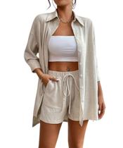 Conjunto Feminino De Linho Camisa e Shorts