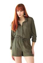 Conjunto Feminino De Linho Camisa e Shorts - Conjunto Feminino De Linho Camisa e Shorts -