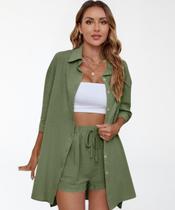 Conjunto Feminino De Linho Camisa e Shorts Conjunto Feminino De Linho Camisa e Shorts