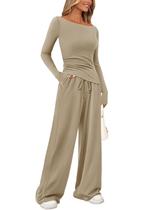 Conjunto Feminino de Lounge PRETTYGARDEN Manga Assimétrica Verde Caqui G